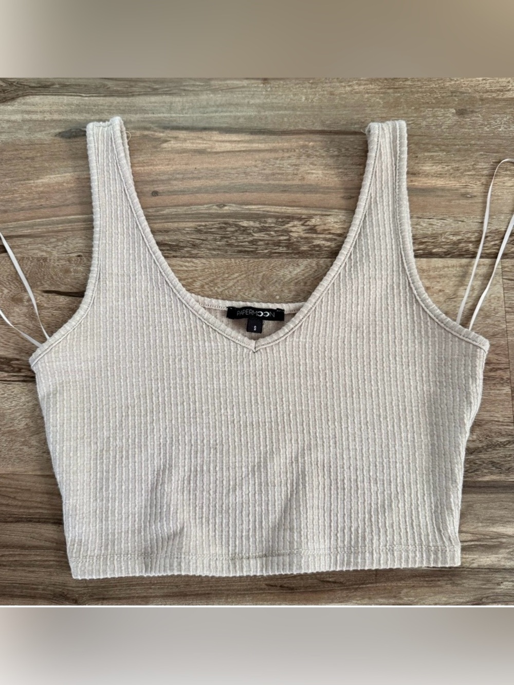 Papermoon Cream Ribbed V-Neck Crop Top